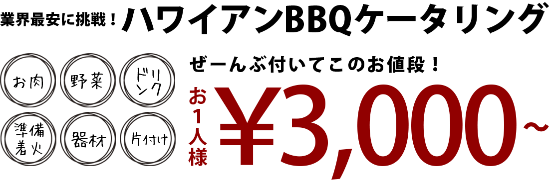 お肉・野菜・ドリンク・準備・器材・片付け、ぜーんぶ付いてこのお値段！お1人様￥1500～